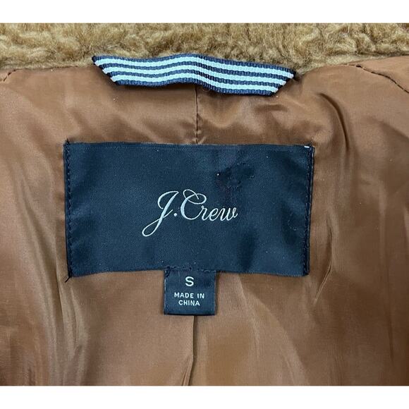 J. Crew Sherpa Teddy Bomber Jacket in Plush Camel Thick Lined Zip Size Small - Picture 9 of 10